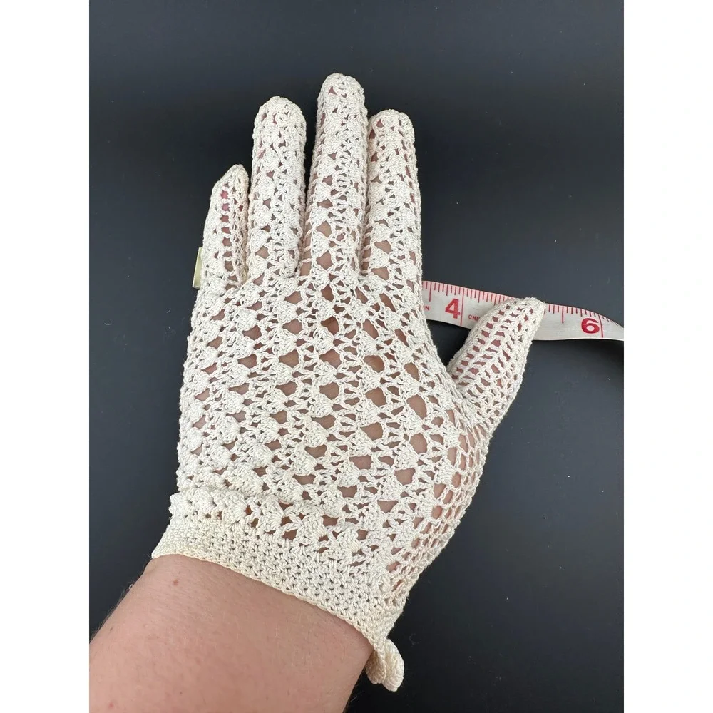 Vintage 40s Hand Crochet Gloves France Post WWII Ivory Lace Formal Bridal